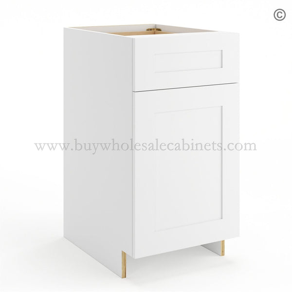 Frameless Modern White Shaker Base Cabinet – 1 Drawer, 1 Door, 1 Shelf