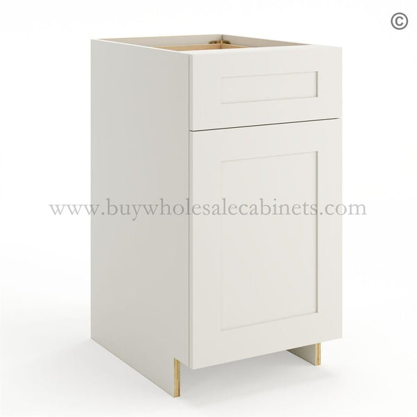 Frameless Pearl White Base Cabinet – 1 Drawer, 1 Door, 1 Shelf