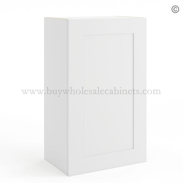 Frameless Modern White Shaker 30″ Tall Deep Wall Cabinet – 1 Door 2 Shelves