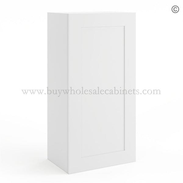 Frameless Modern White Shaker 36″ Tall Wall Cabinet – 1 Door 2 Shelves