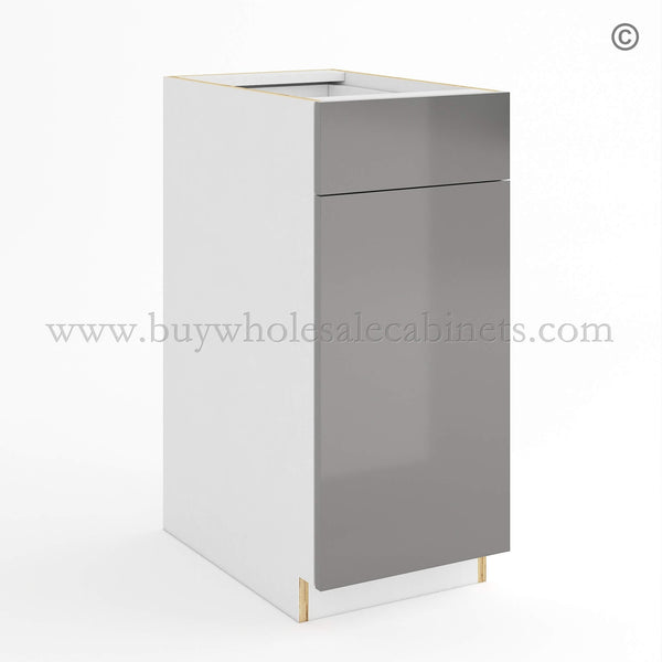 Frameless Gloss Gray Base Cabinet Single Door and Drawer