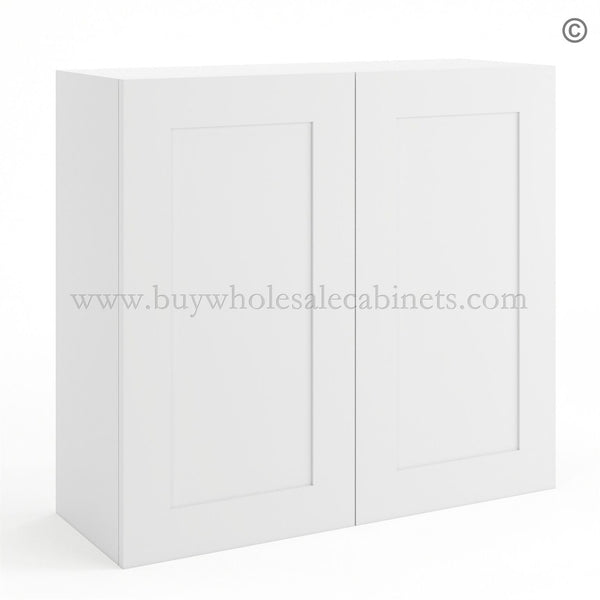 Frameless Modern White Shaker 30″ Tall Wall Cabinet – 2 Doors 2 Shelves
