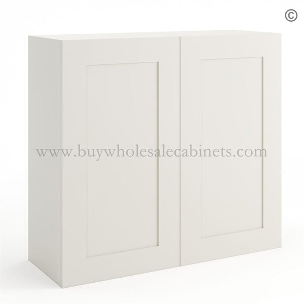 Frameless Pearl White 30″ Tall Wall Cabinet – 2 Doors 2 Shelves