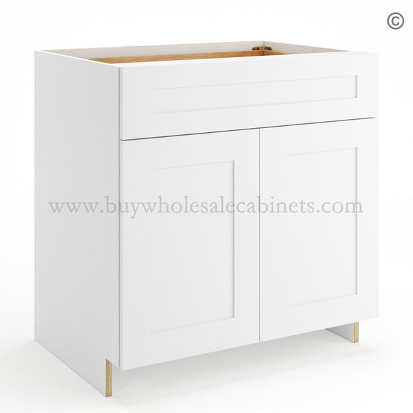 Frameless Modern White Shaker Base Cabinet – 1 Drawer, 2 Doors, 1 Shelf