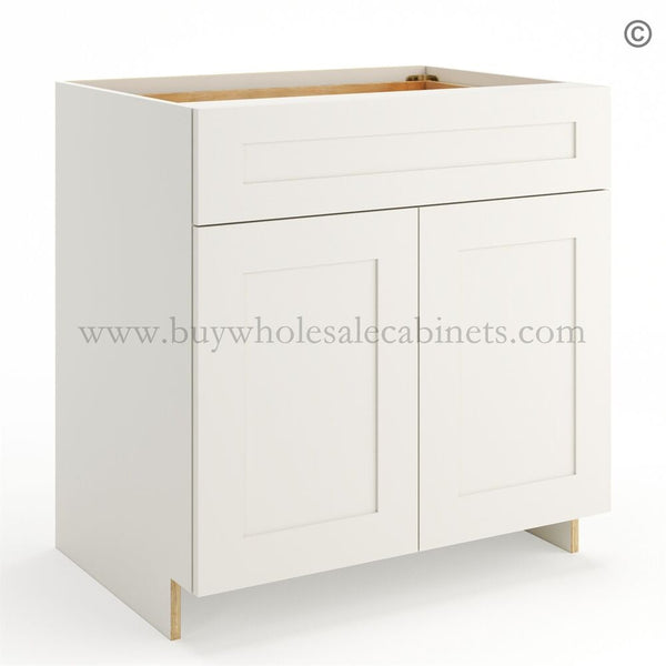 Frameless Pearl White Base Cabinet – 1 Drawer, 2 Doors, 1 Shelf