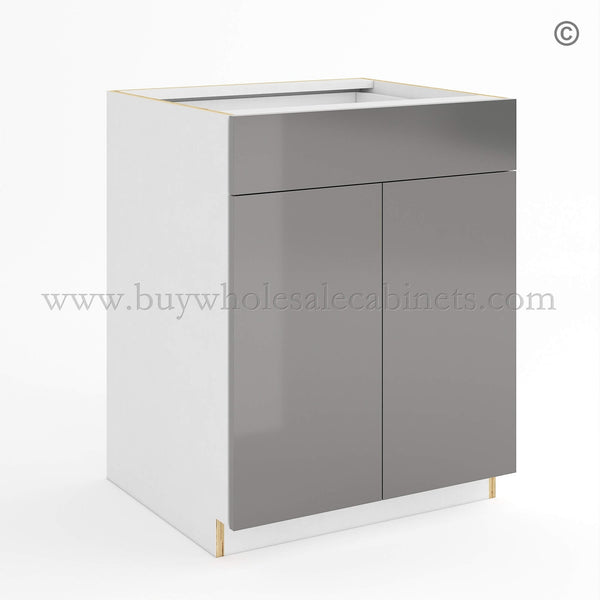 Frameless Gloss Gray Base Cabinet Double Door and Single Drawer