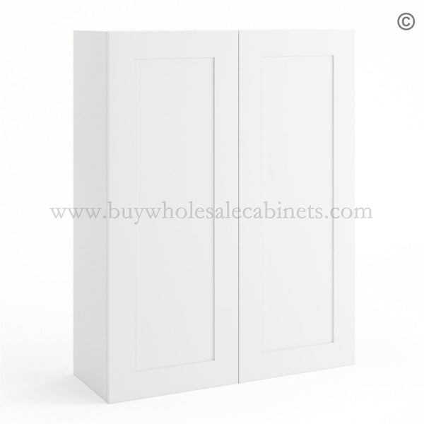Frameless Modern White Shaker 42″ Tall Wall Cabinet – 2 Doors 3 Shelves