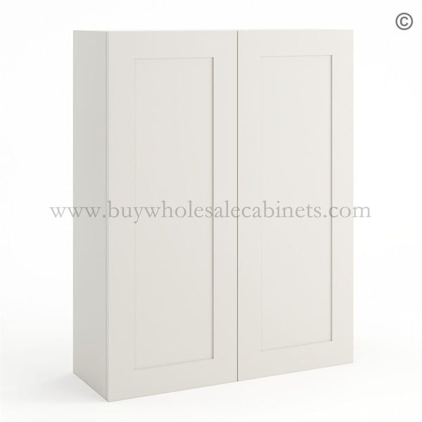 Frameless Pearl White 42″ Tall Wall Cabinet – 2 Doors 3 Shelves