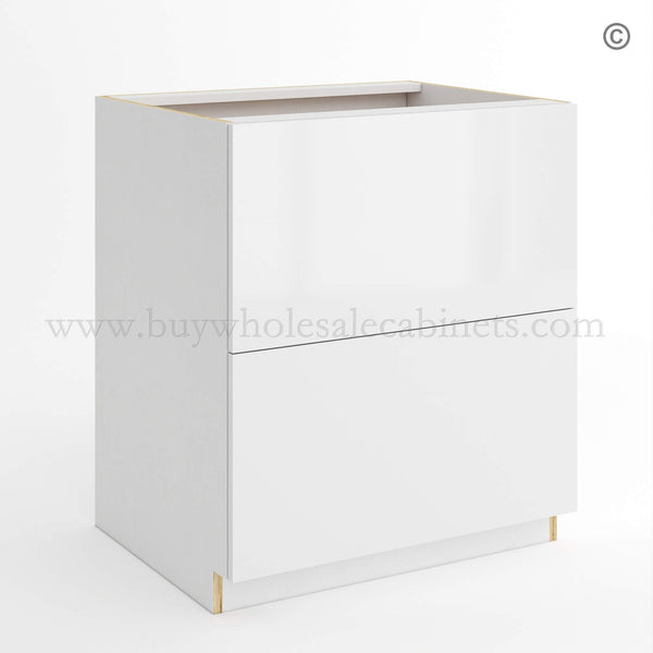 Frameless Gloss White Two Drawer Base Cabinet