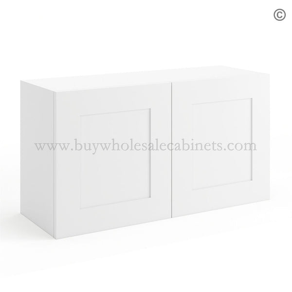 Frameless Modern White Shaker Deep Wall Cabinet – 2 Doors No Shelf – 12″D, 36″W