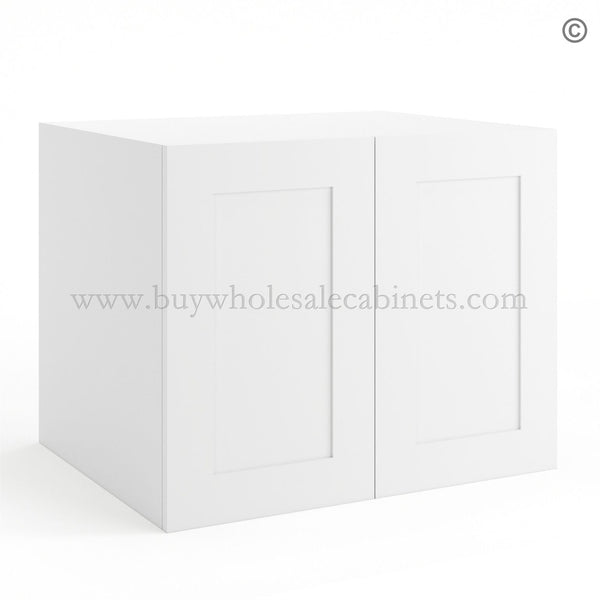 Frameless Modern White Shaker 24″ Deep Wall Cabinet – 2 Doors 1 Shelf