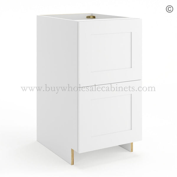 Frameless Modern White Shaker Base Cabinet – 2 Drawer