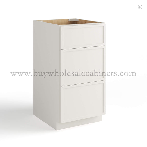 Dove White Slim Shaker Vanity Three Drawer Base Cabinet