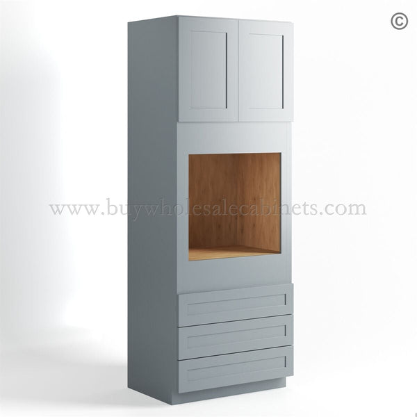 Gray Shaker 33″ W Double Door Oven Pantry Cabinet with Three Drawers