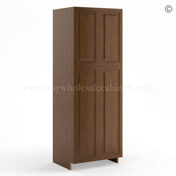 Frameless Classic Chestnut Pantry Cabinet – Double Doors 24″W