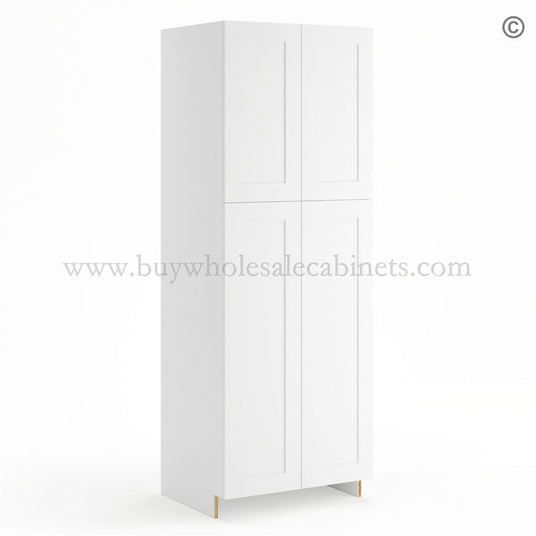 Frameless Modern White Shaker Pantry Cabinet – Double Doors 30″W