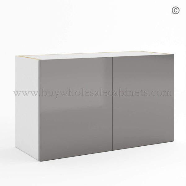 Frameless Gloss Gray Double Door Wall Microwave/Stove Bridge Cabinet 18″H