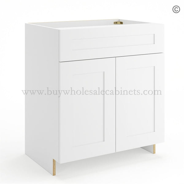 Frameless Modern White Shaker Vanity Sink Base Cabinet – 2 Doors And 1 False Drawer