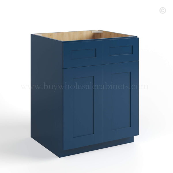 Navy Blue Shaker Sink Base With Double Doors and False Drawers