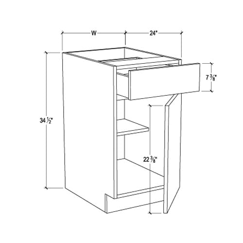 Frameless Modern White Shaker Base Cabinet – 1 Drawer, 1 Door, 1 Shelf