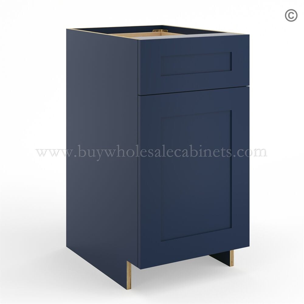 Frameless Oxford Blue Base Cabinet – 1 Drawer, 1 Door, 1 Shelf