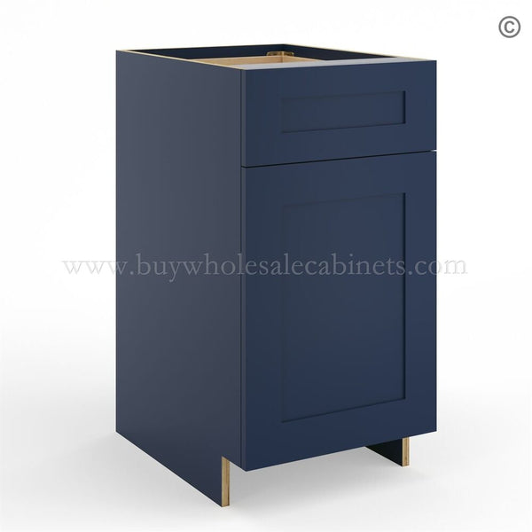 Frameless Oxford Blue Base Cabinet – 1 Drawer, 1 Door, 1 Shelf