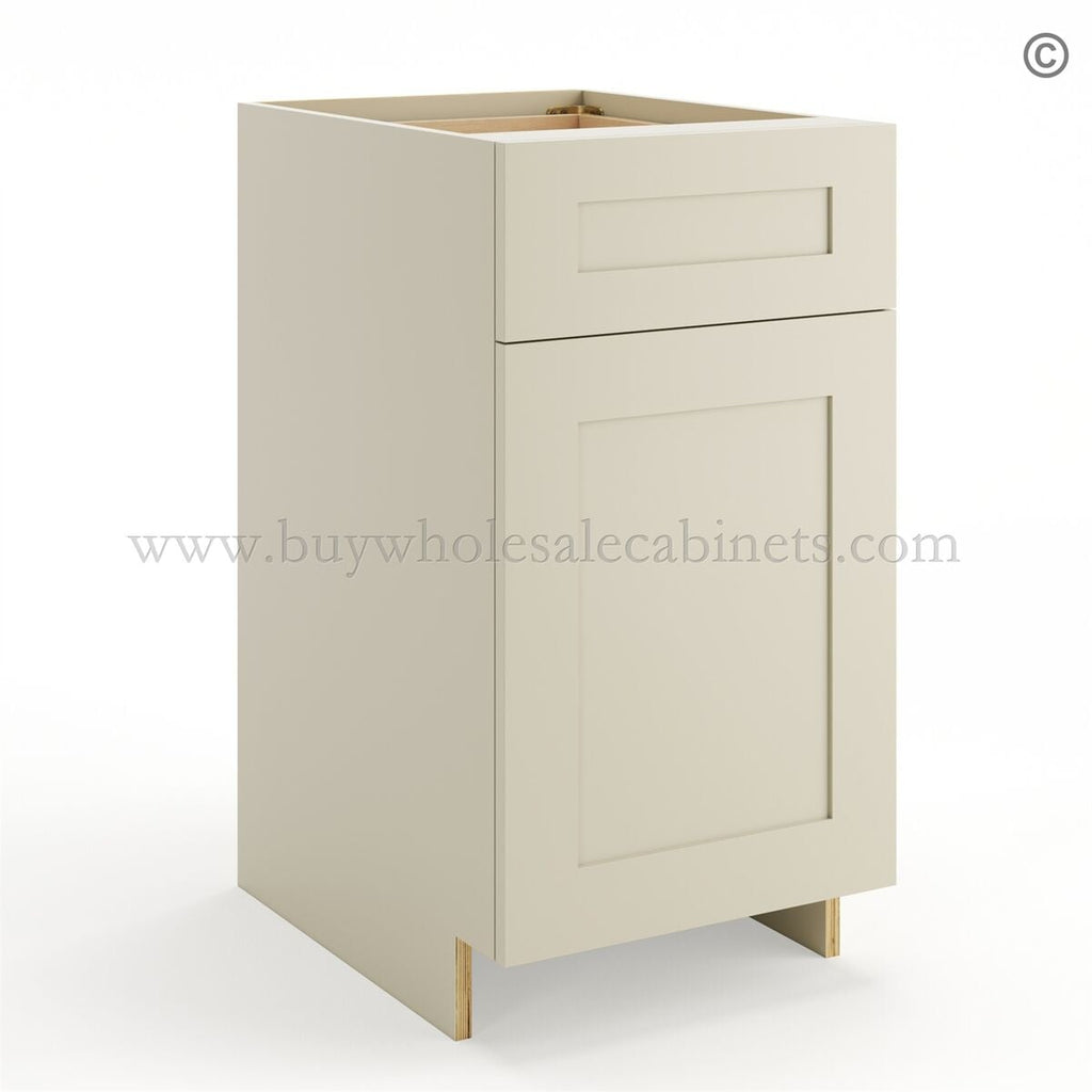 Frameless Ivory White Base Cabinet – 1 Drawer, 1 Door, 1 Shelf