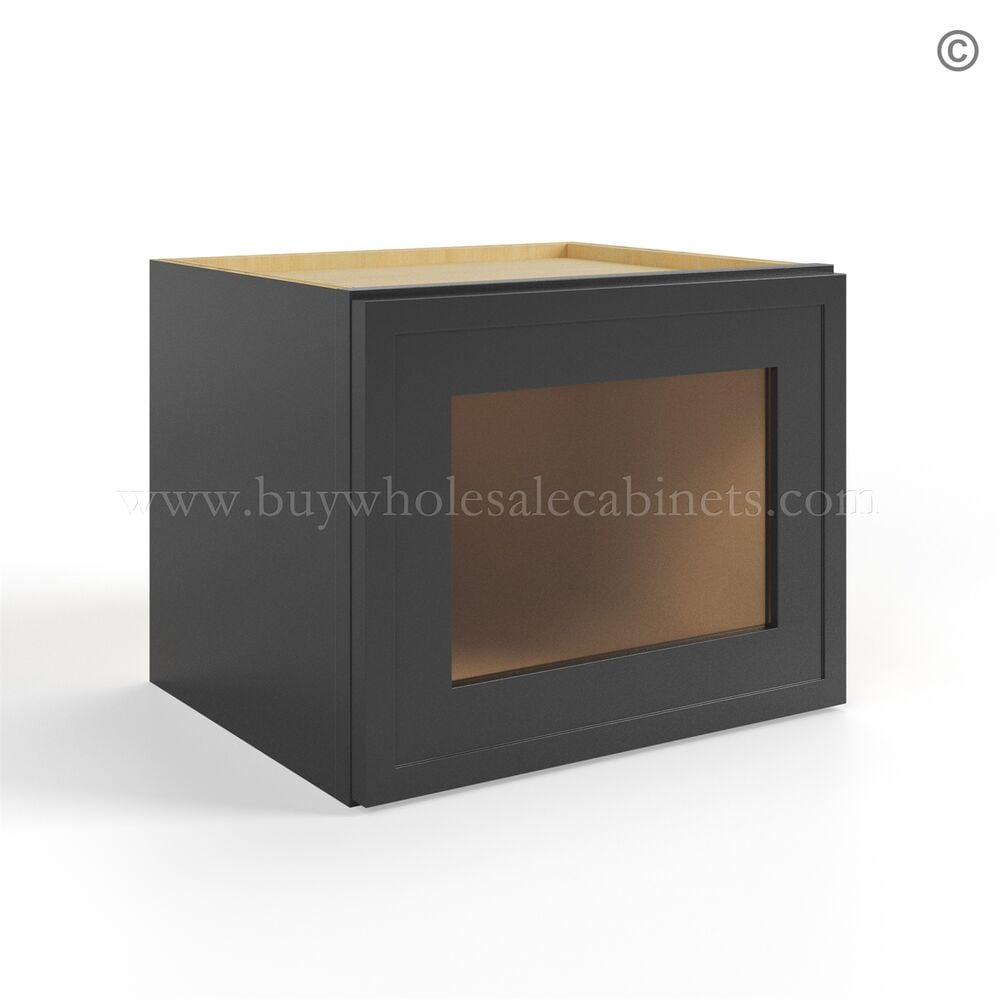 Slim Black Shaker 18″W Single Door Wall Cabinet with Glass Door