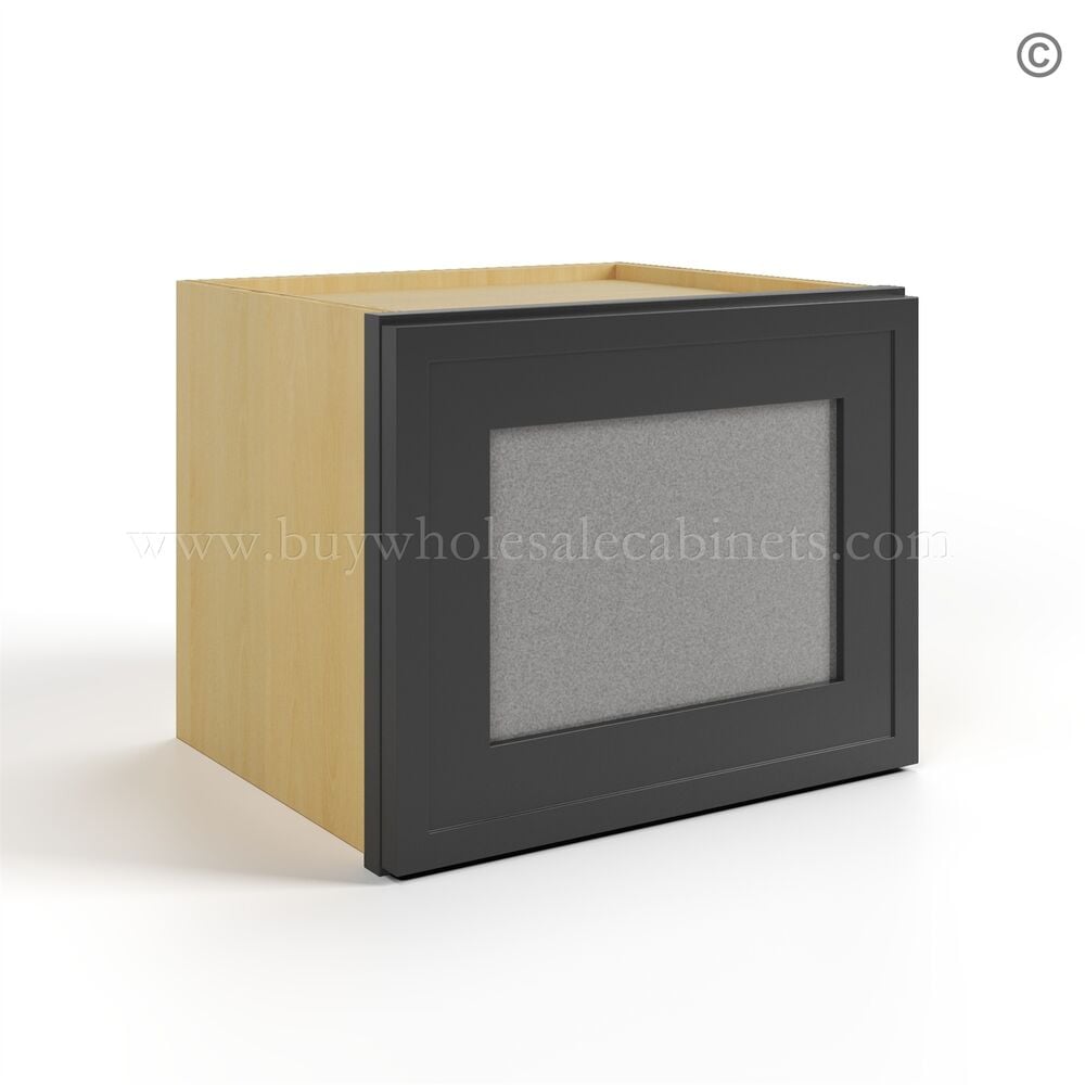 Slim Black Shaker 12″W Single Door Wall Cabinet with Wall Glass Door