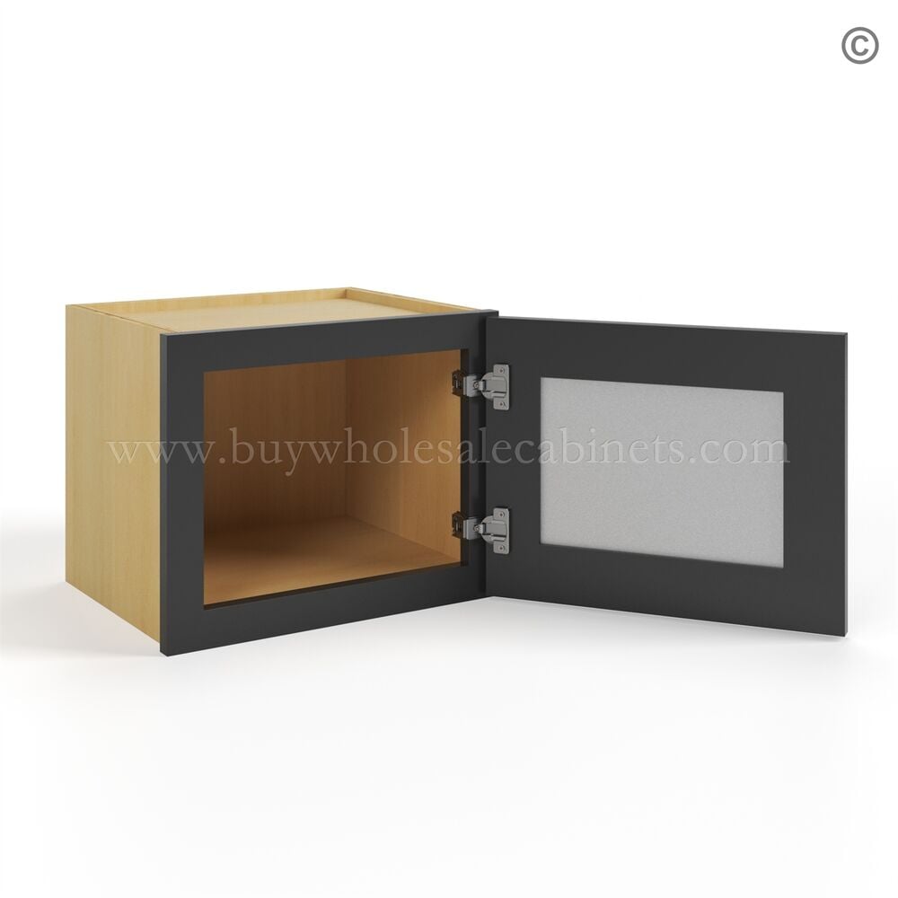 Slim Black Shaker 12″W Single Door Wall Cabinet with Wall Glass Door