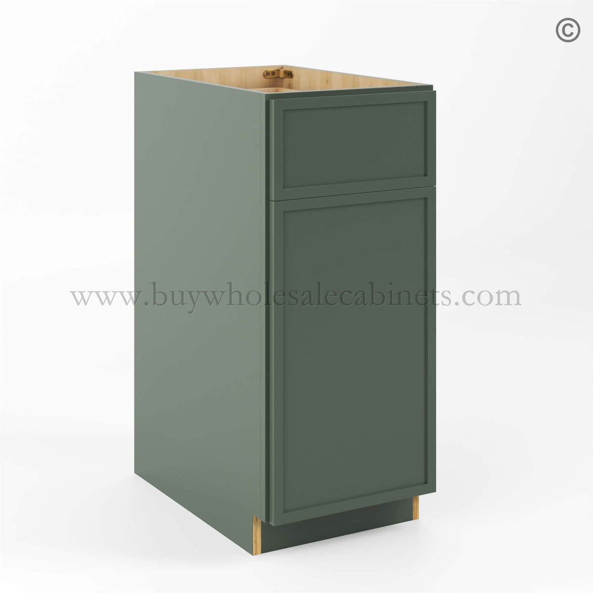 Slim Shaker Green Base Cabinet Single Door Single Drawer