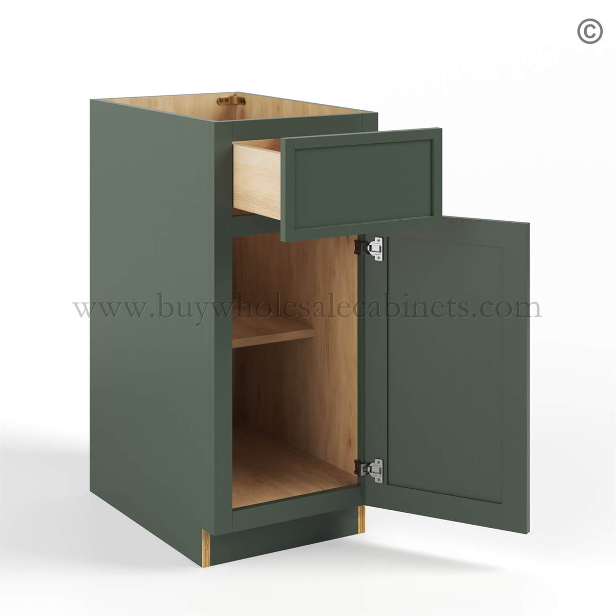 Slim Shaker Green Base Cabinet Single Door Single Drawer