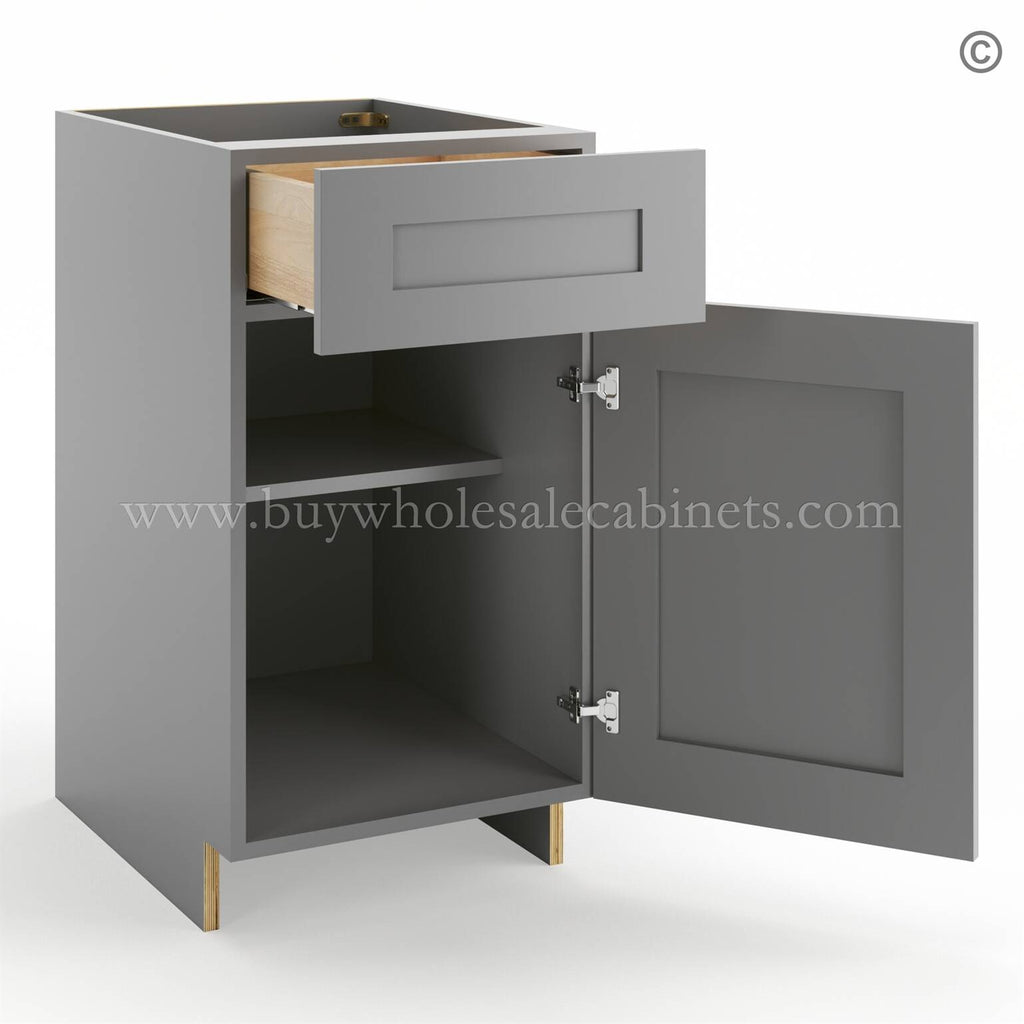 Frameless Graphite Gray Base Cabinet – 1 Drawer, 1 Door, 1 Shelf