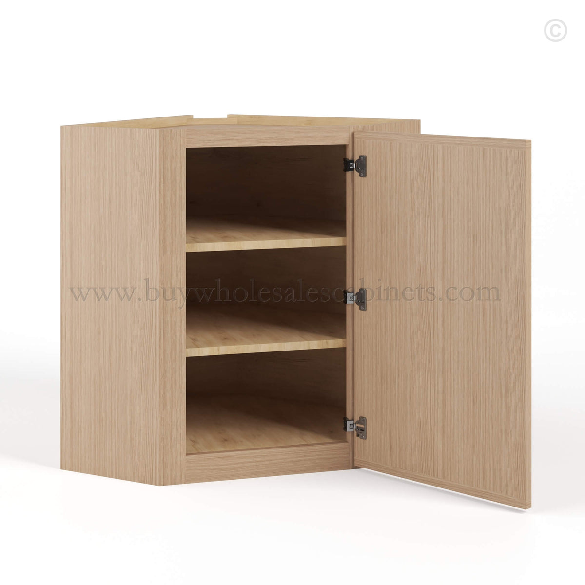Slim Oak Shaker Diagonal Corner Wall Cabinet