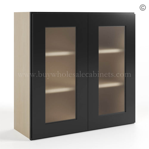 Black Shaker 30″ H Double Door Wall Cabinet with Glass Door