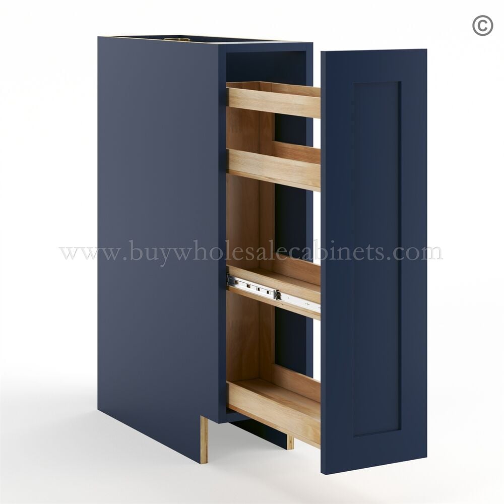 Frameless Oxford Blue Base Spice Rack Pull Out – 1 Full Height Door