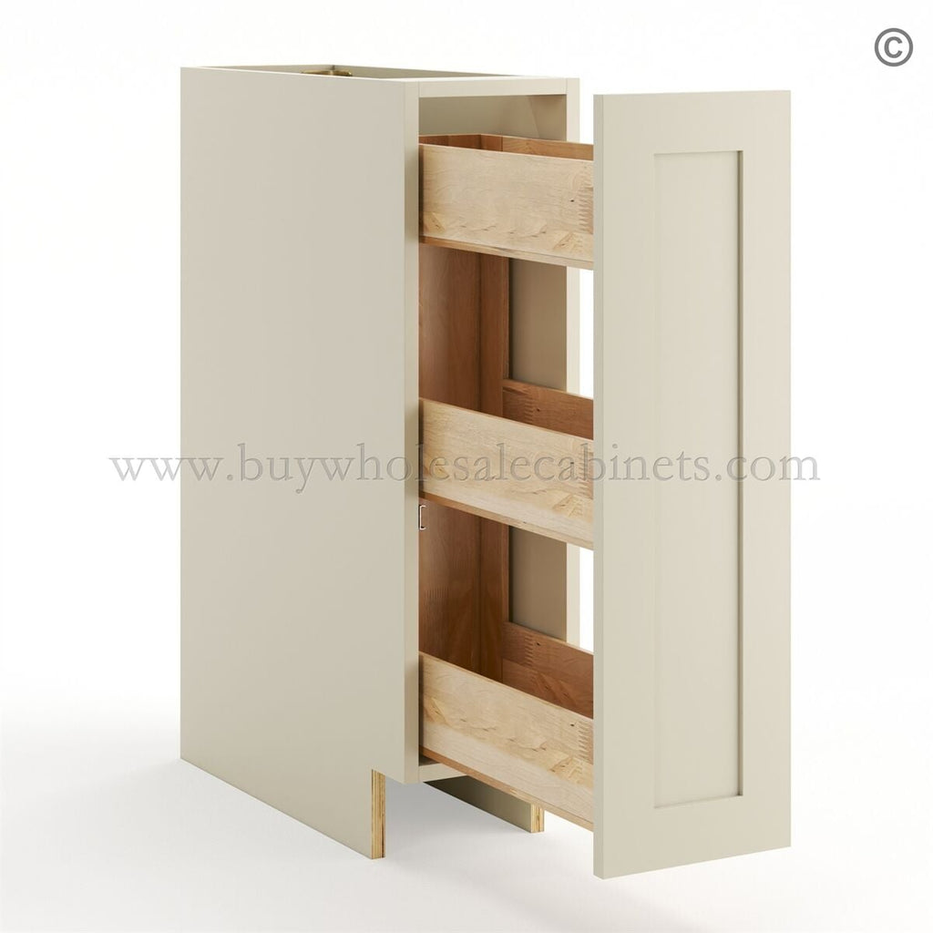 Frameless Ivory White Base Spice Rack Pull Out – 1 Full Height Door
