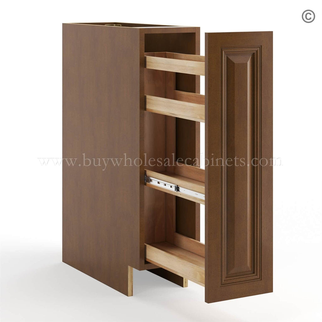 Frameless Classic Chestnut Base Spice Rack Pull Out – 1 Full Height Door