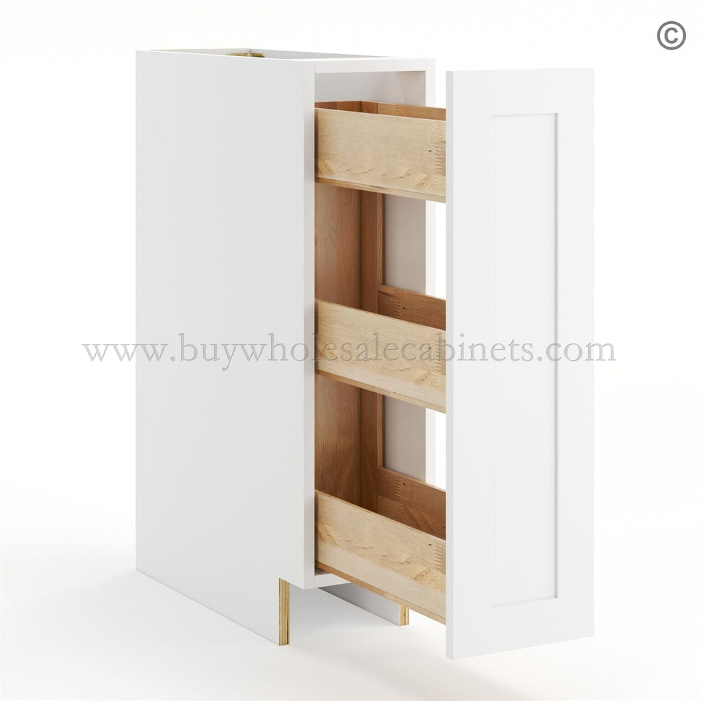 Frameless Modern White Shaker Base Spice Rack Pull Out – 1 Full Height Door