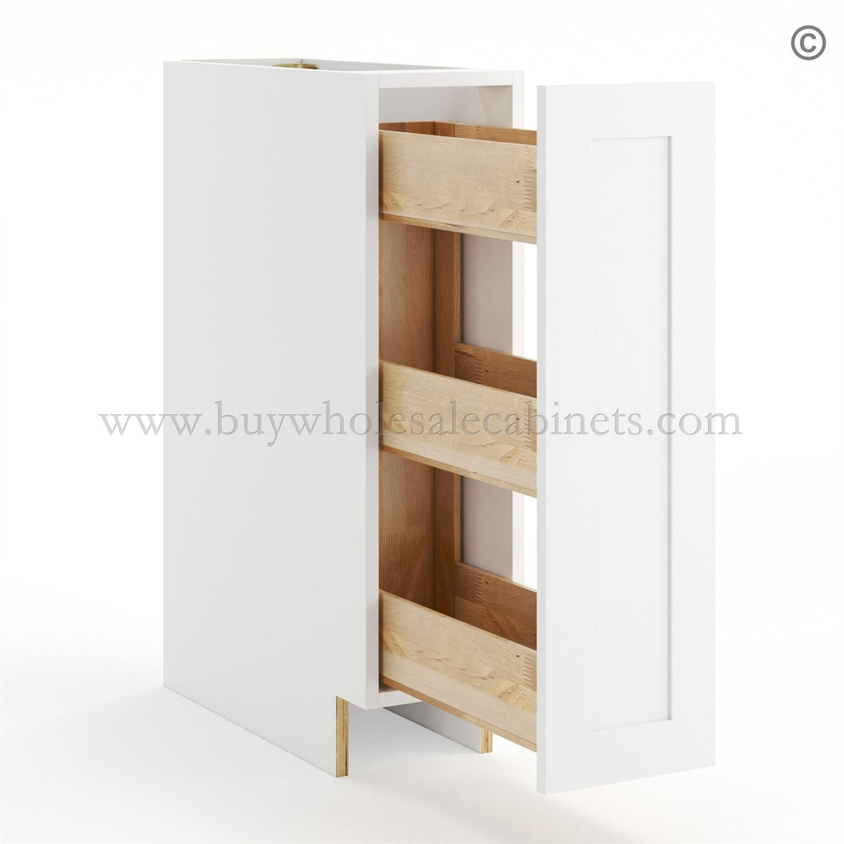 Frameless Modern White Shaker Base Spice Rack Pull Out – 1 Full Height Door