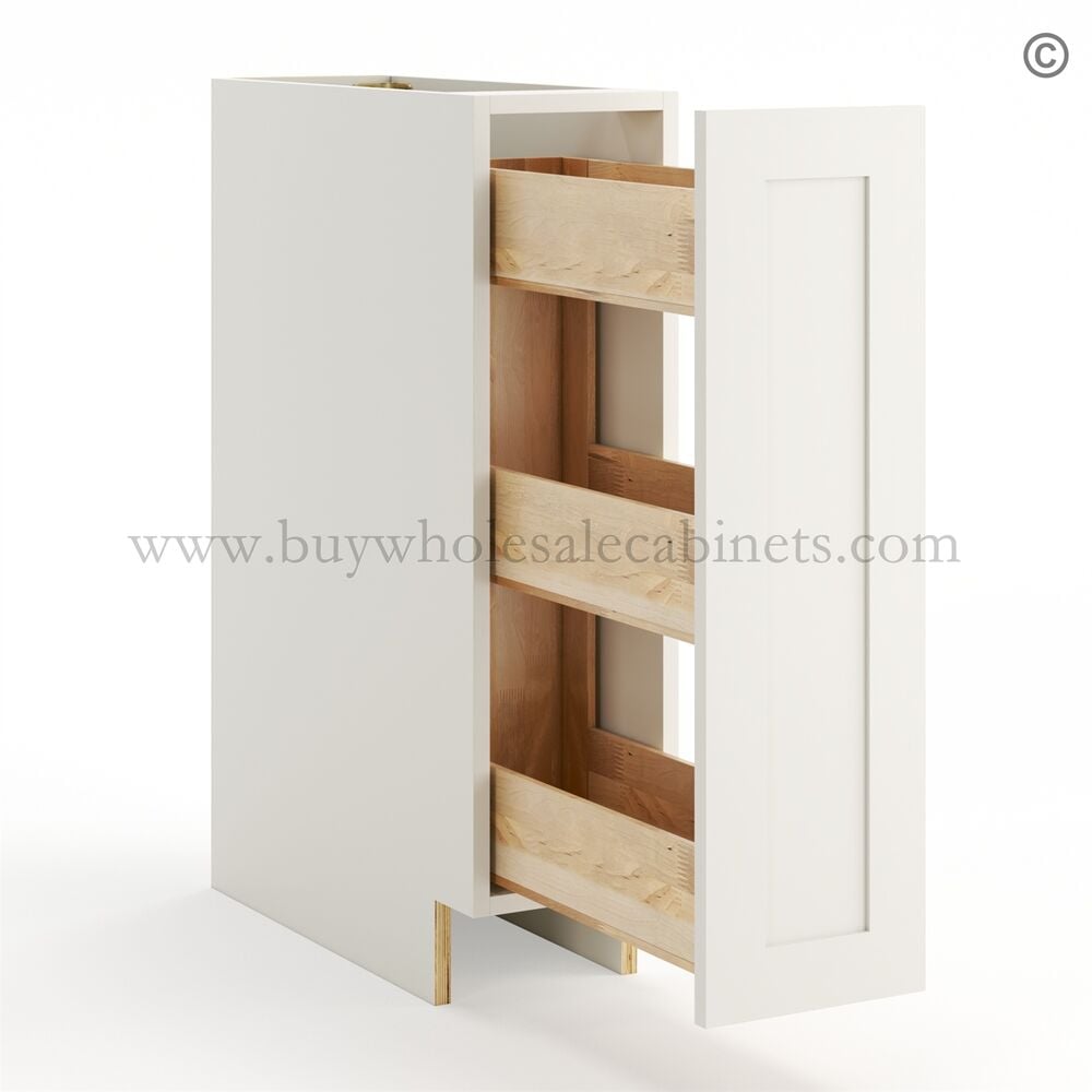 Frameless Pearl White Base Spice Rack Pull Out – 1 Full Height Door