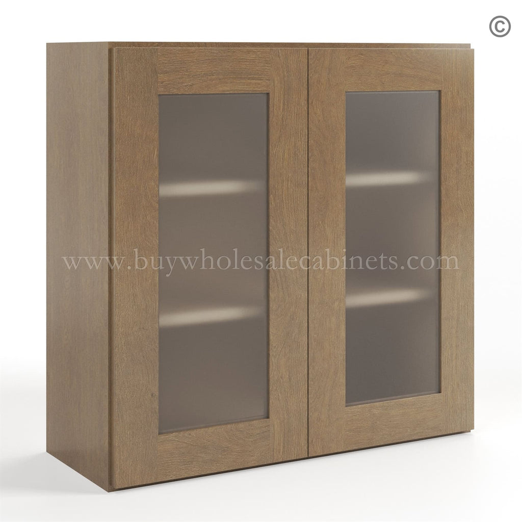 Rustic Wood Shaker 30″ H Double Door Wall Cabinet with Glass Door