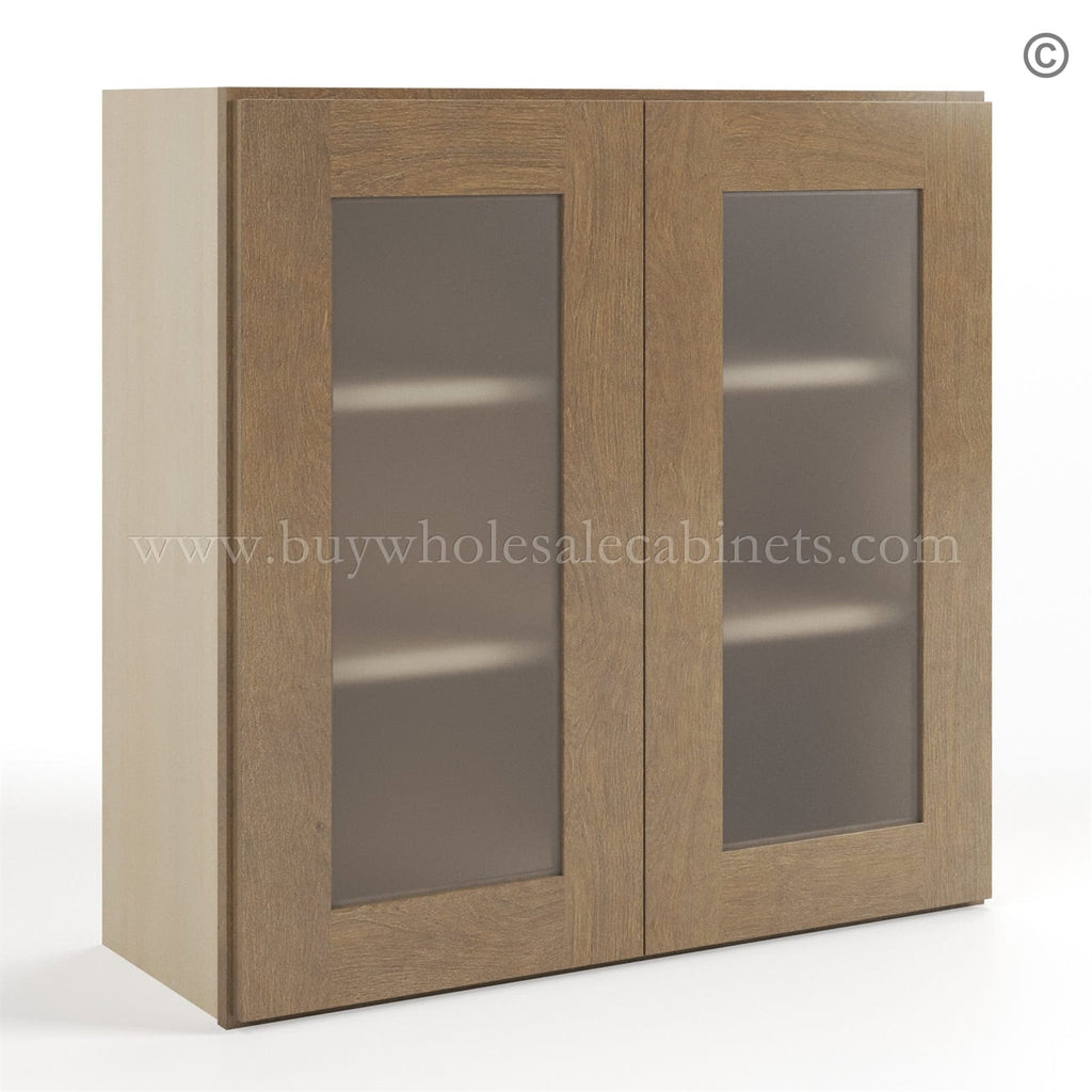 Rustic Wood Shaker 30″ H Double Door Wall Cabinet with Glass Door