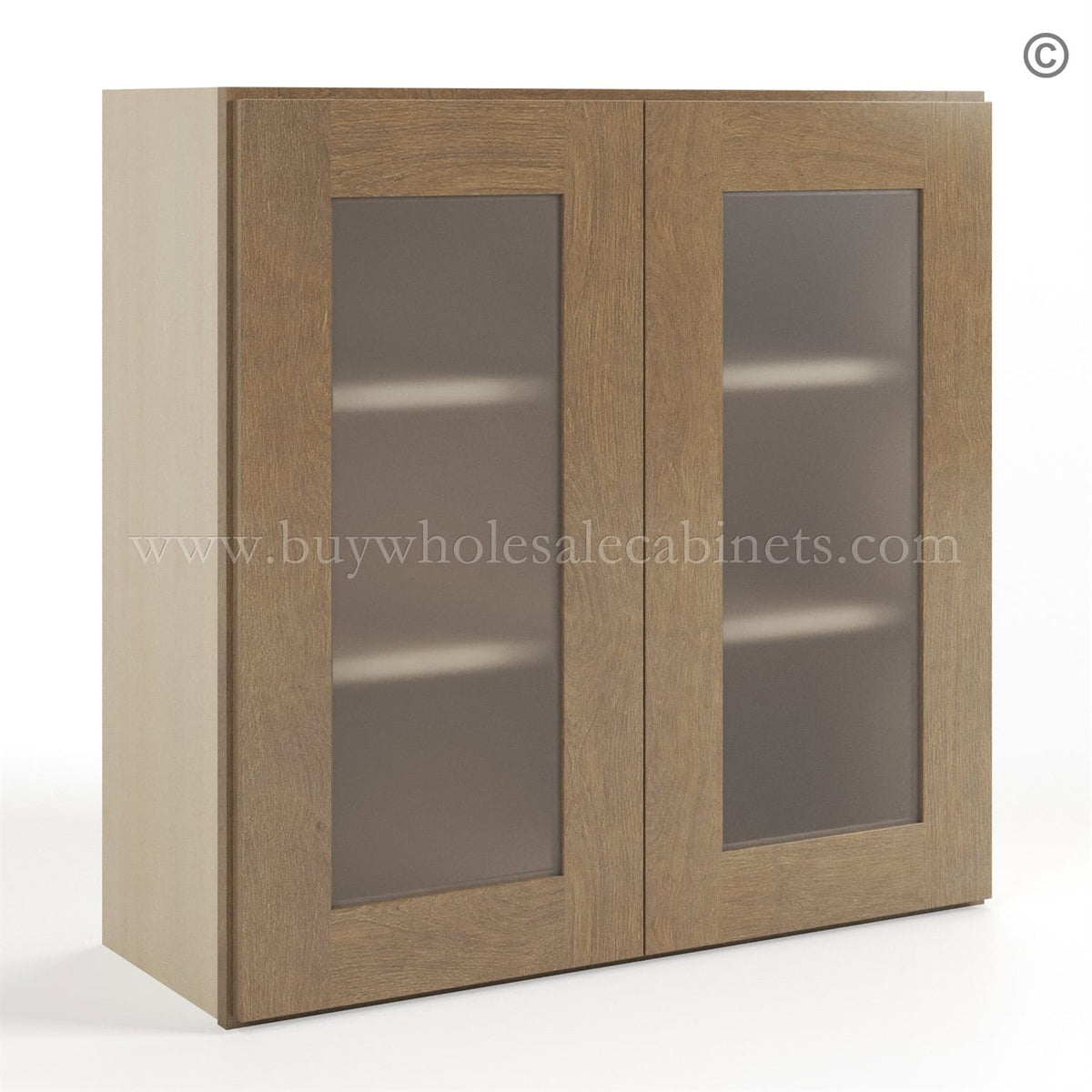 Rustic Wood Shaker 30″ H Double Door Wall Cabinet with Glass Door