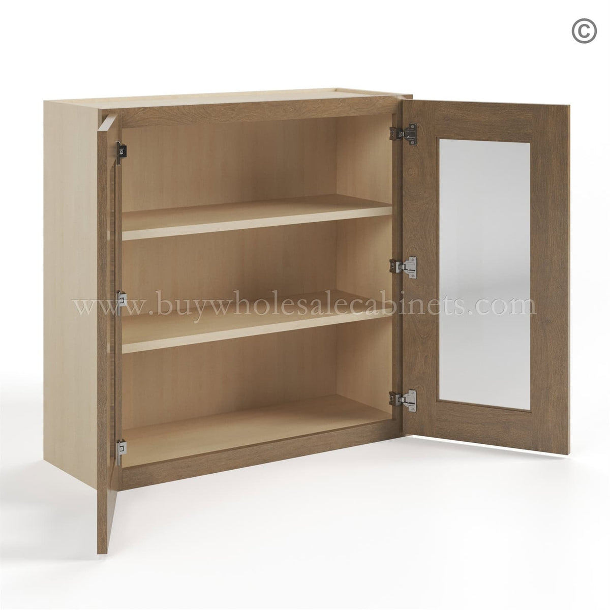 Rustic Wood Shaker 30″ H Double Door Wall Cabinet with Glass Door