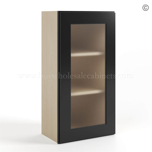 Black Shaker 36″ H Single Door Wall Cabinet with Glass Door
