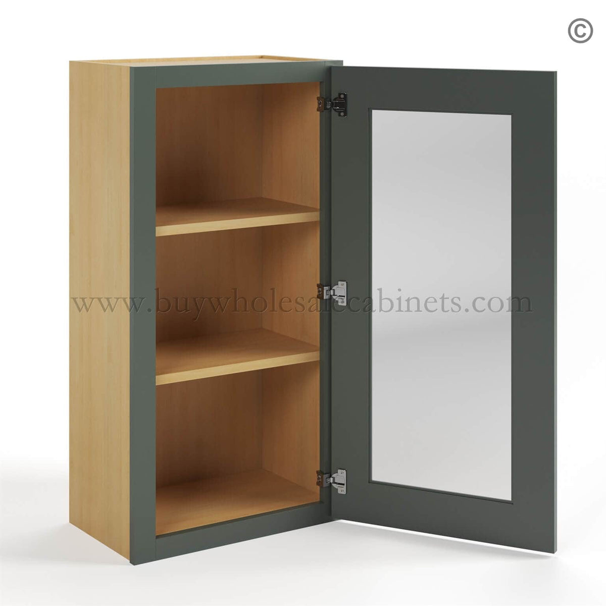Green Shaker 36″ H Single Door Wall Cabinet with Glass Door