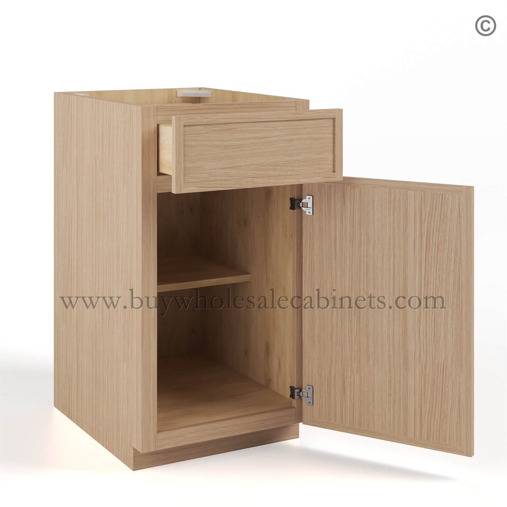 Slim Oak Shaker Base Cabinet Single Door and Drawer