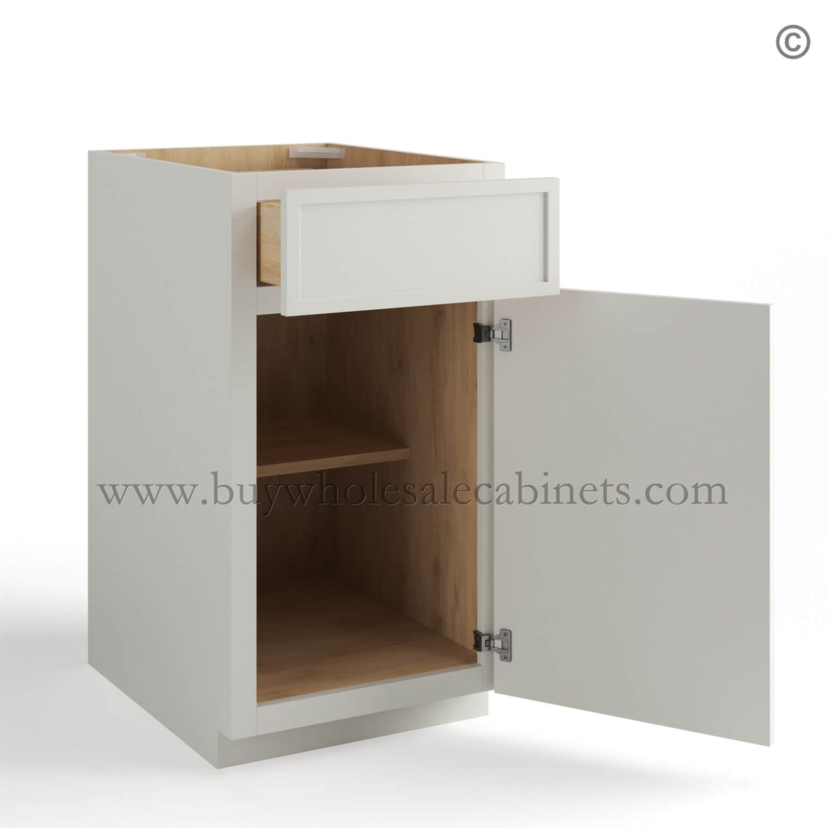 Dove White Slim Shaker Base Cabinet Single Door and Drawer