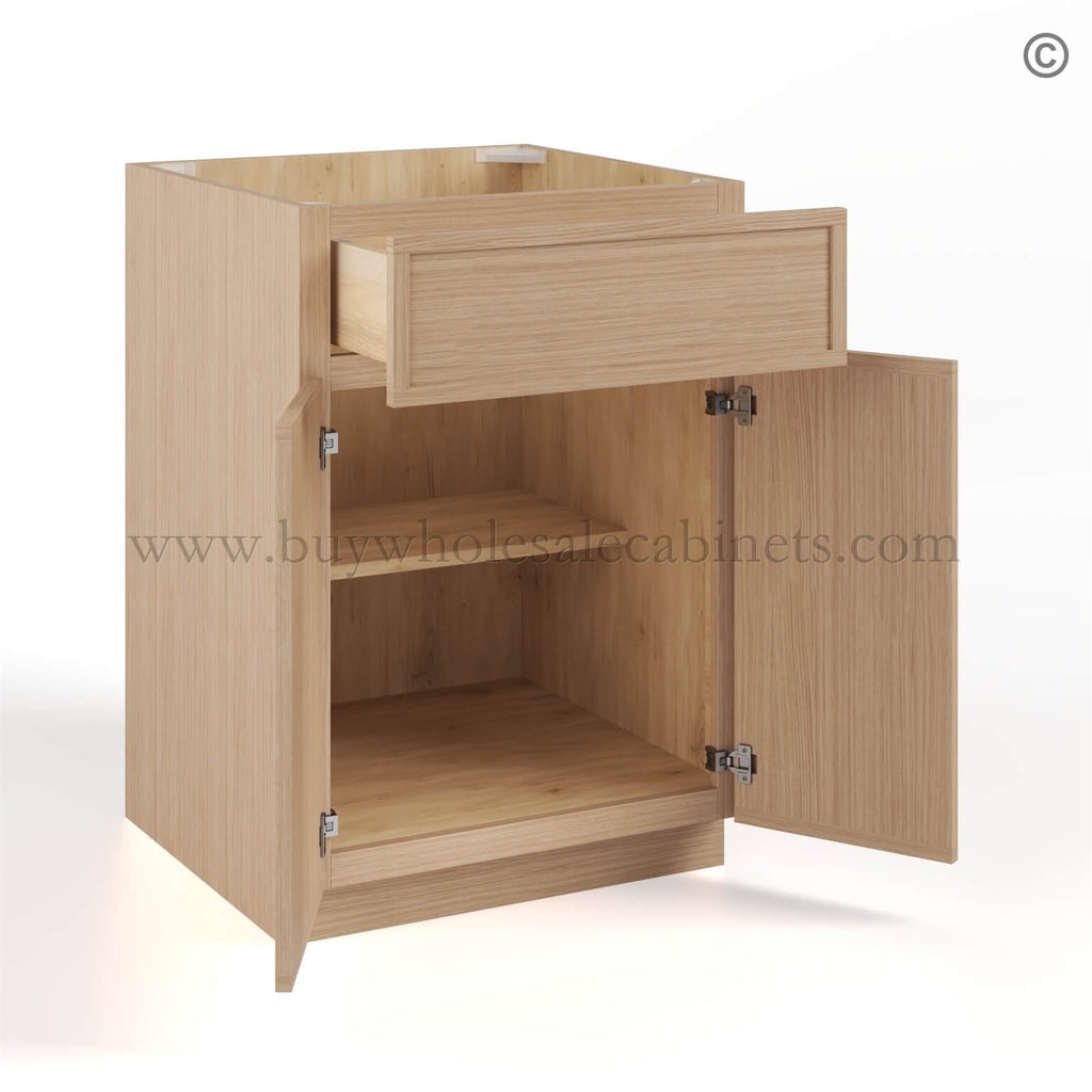Slim Oak Shaker Base Cabinet Double Door and Single Drawer